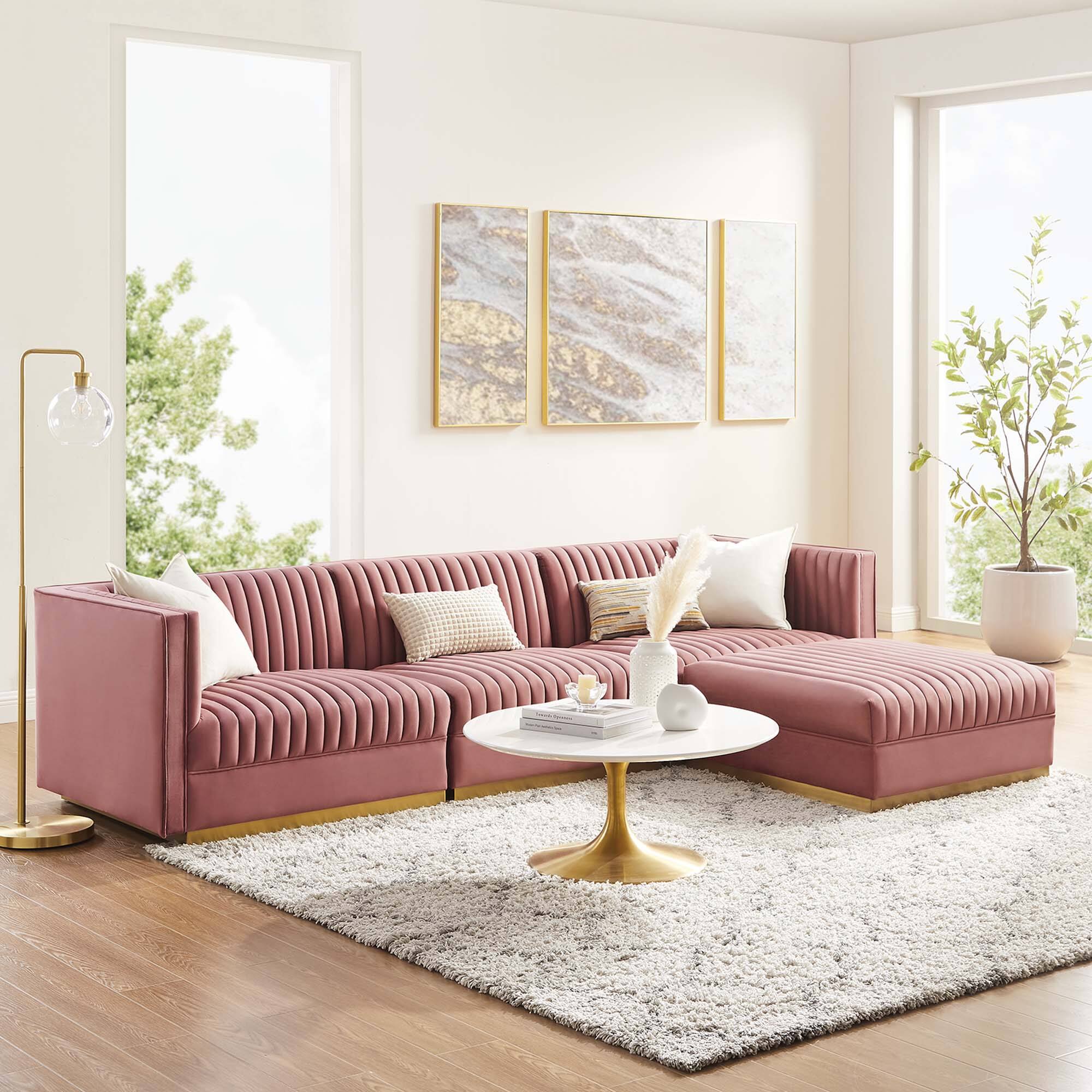 Alt View 9. Modway - Sanguine 4-Piece Channel Tufted Performance Velvet Modular Sectional Sofa by Modway - Red.