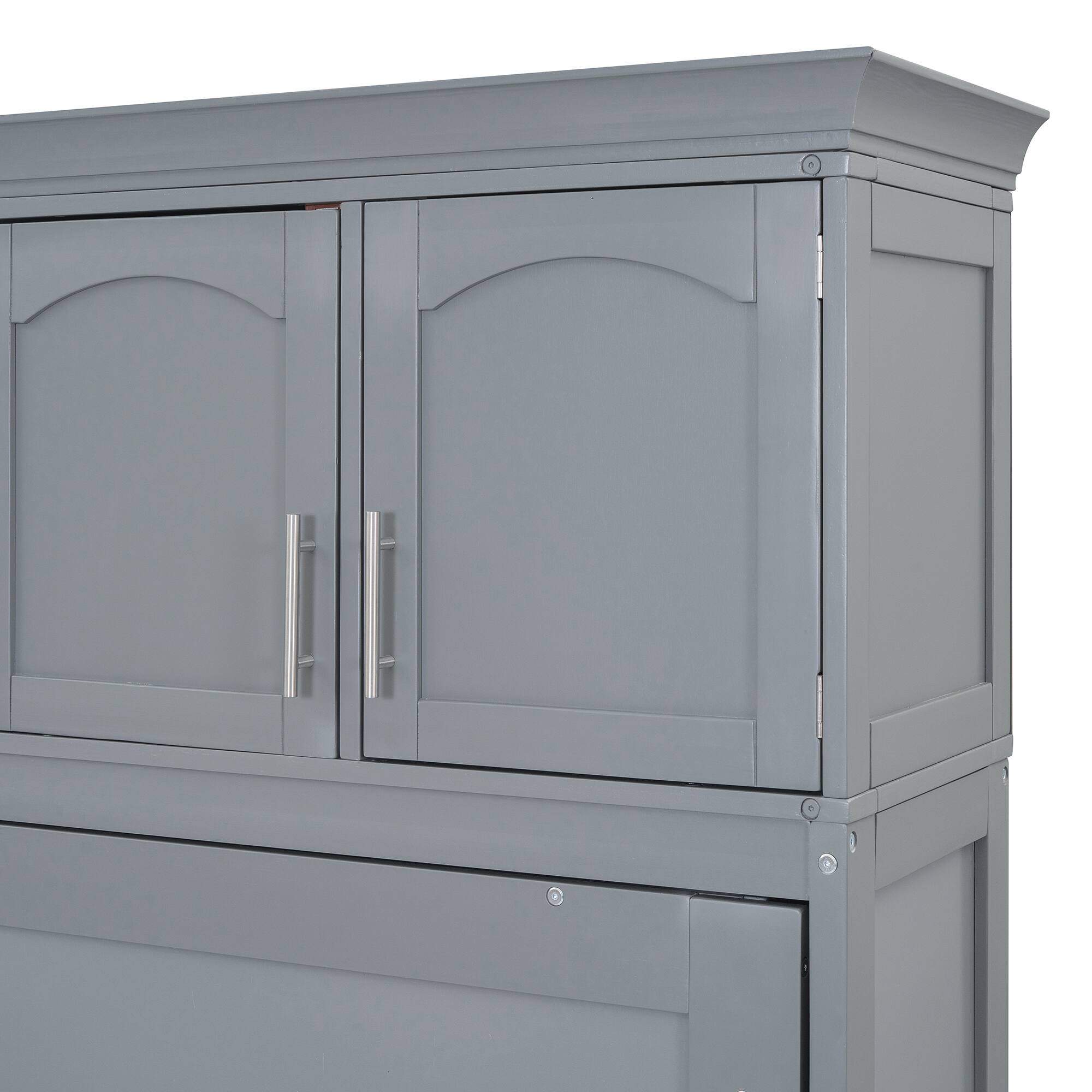 Alt View 7. Tiramisubest - Queen Size Gray Murphy Wall Bed with Cabinets, Plywood, Space-Saving - Gray.