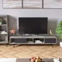 Bestier Mid-Century Modern TV Stand for TVs up to 75" with Storage and Gaming Entertainment Center - Gray - Front_Zoom