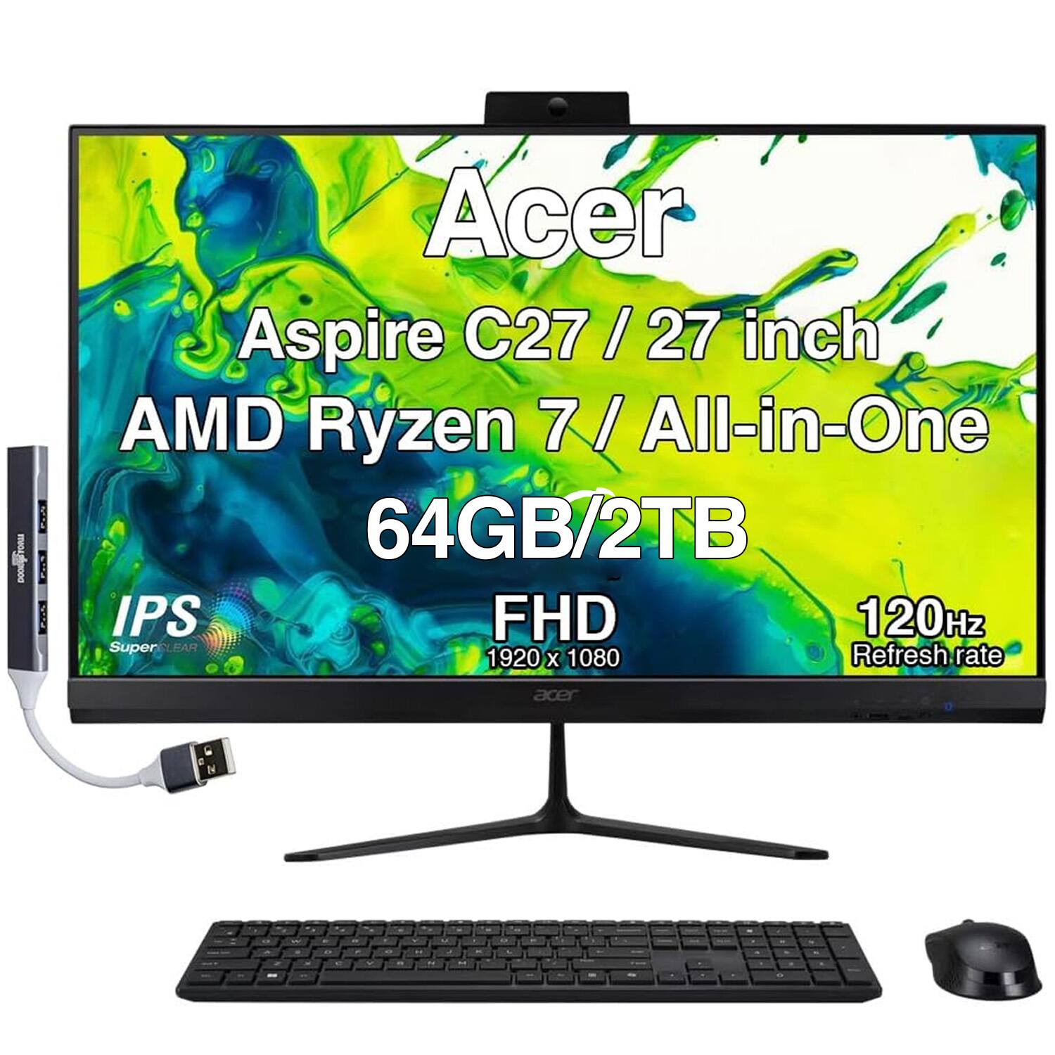 Acer Aspire C27 / 27 inch AMD Ryzen 7 / All-in-One 64GB/2TB IPS FHD 120Hz Super Refresh rate 1920 X 1080