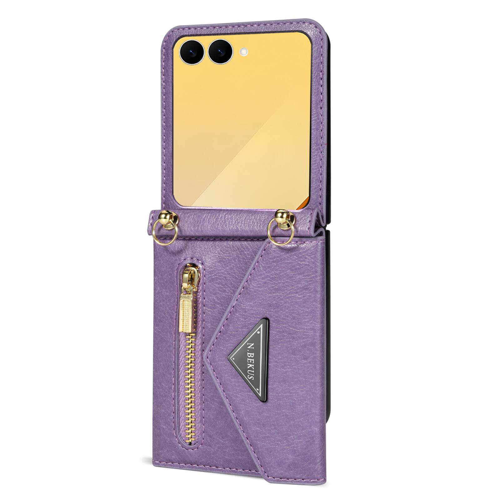 Alt View 6. Dteck - Crossbody Strap Case for Samsung Galaxy Z Flip8, Zipper Wallet Card Pocket Shockproof PU Leather Cover - Purple.