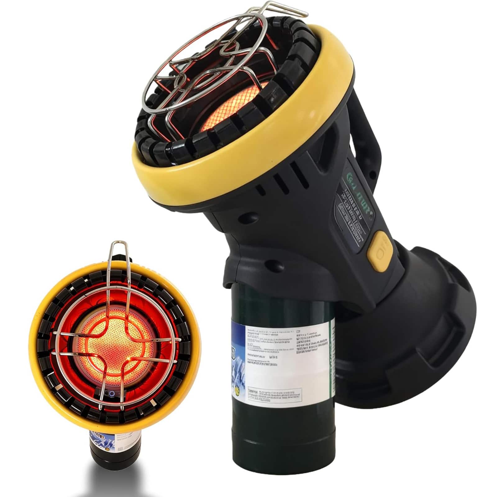 Chateau Abodes - 4,000 BTU Portable Propane Heater, Indoor Safe with ODS & Tip-Over Protection, Heats 95 Sq. Ft - Yellow+Black