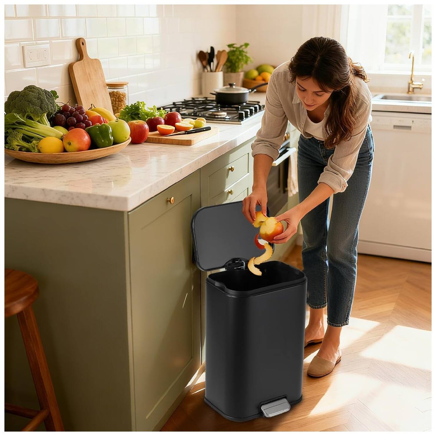 Alt View 2. GARVEE - 5.3 Gallon Stainless Stee Trash Can,20l Step-on Metal Trash Bin with Soft-Close Lid - Black.