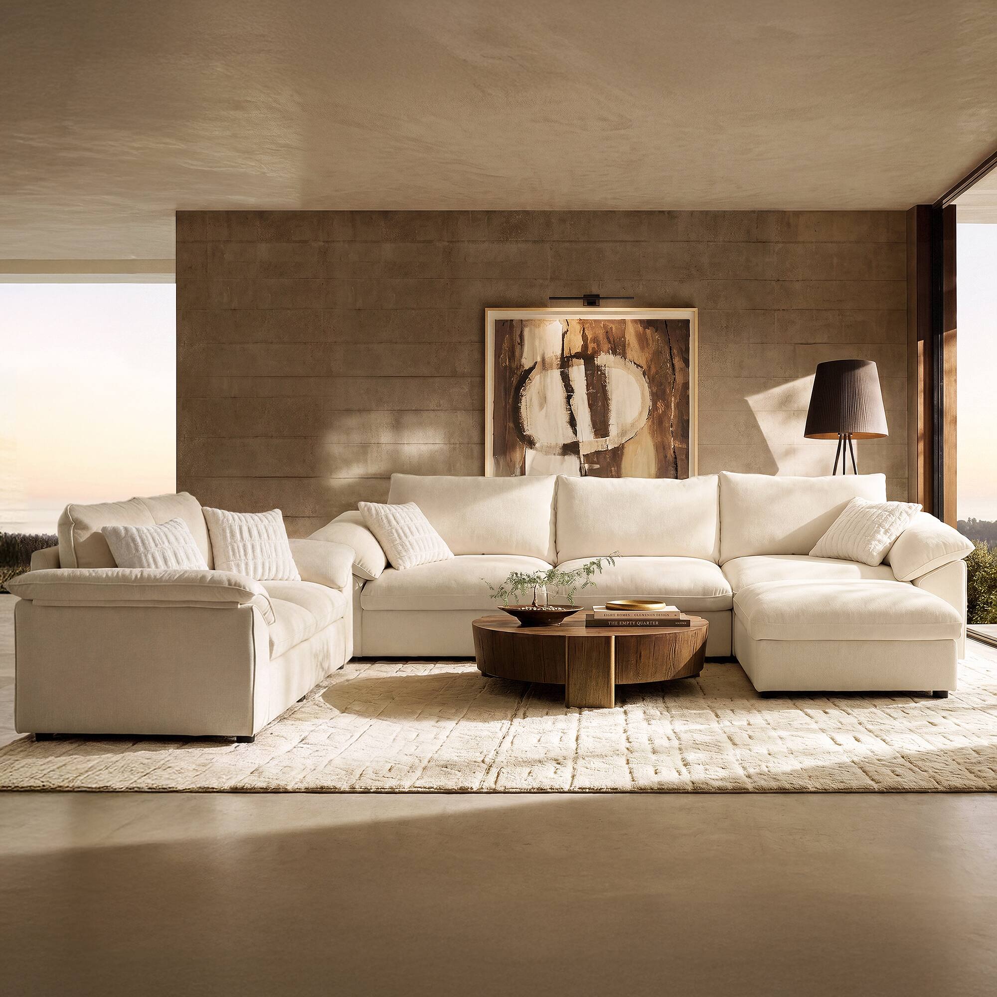 Angle. ModernMate - 3-Piece Chenille Cloud Down-Blend Modular Living Room Set, Includes 3-Seat, Loveseat & Ottoman - Beige 3-Piece.