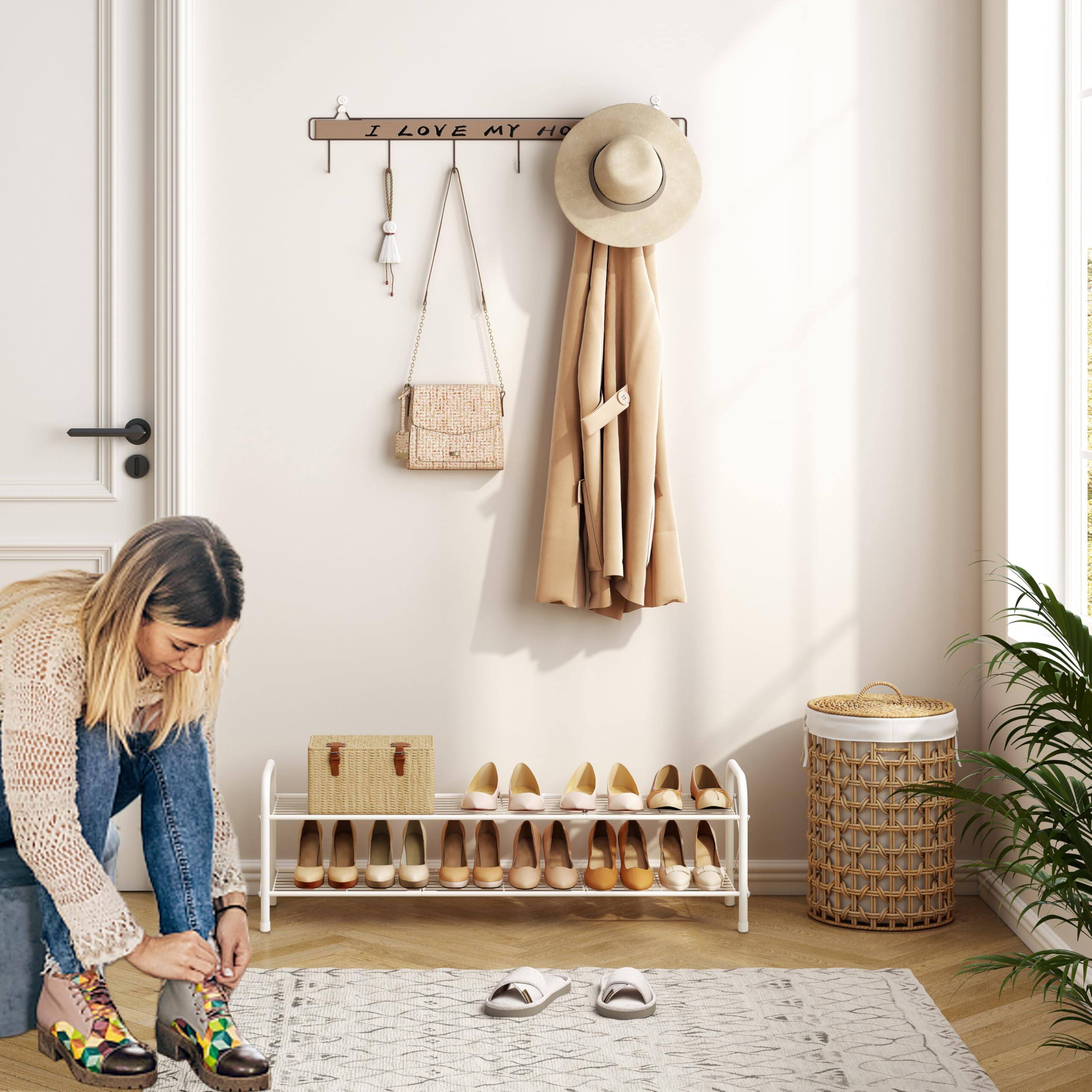 Alt View 5. Hanke - Shoe Rack For Closet Durable Mesh Style Entryway Shelf Storage Organizer Hallway Bedroom Living Room Wardrobe - Gold 8 Tier.