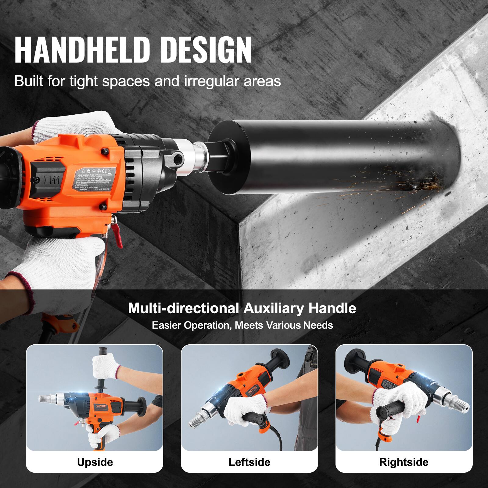 VEVOR Core Drill Machine, 0.8 6.3in Drilling Diameter Handheld Diamond ...