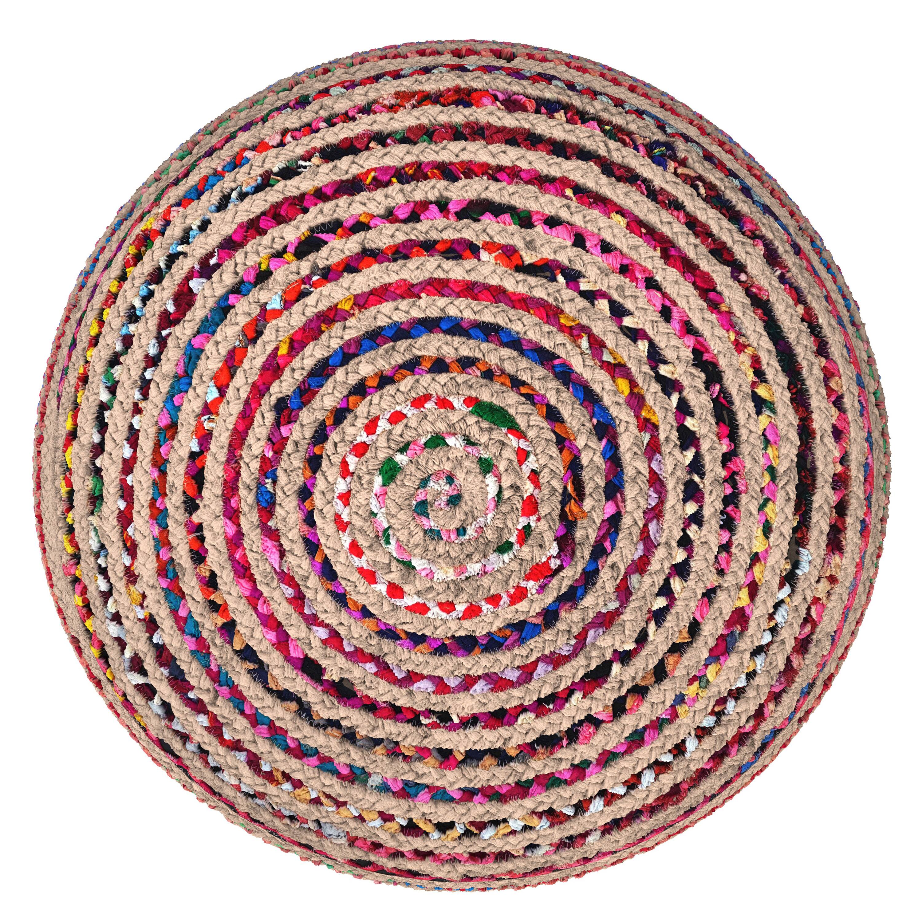 Back. Simpli Home - Simpli Home Margo 30 inch Wide Round Pouf in Multi-Color Handwoven Jute and Cotton - Multi Color.