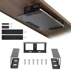 Front. Mount-It! - Under Desk Laptop Holder Mount with Adjustable Brackets & Protective Foam Pads for Workspace Organization - Black.