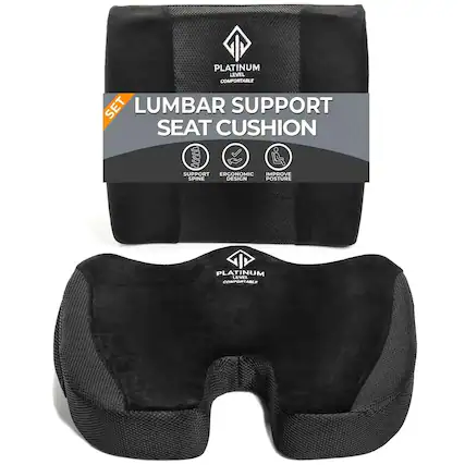 PLATINUM LEVEL COMFORTABLE SET LUMBAR SUPPORT SEAT CUSHION SUPPORT ERGONOMIC IMPROVE SPINE DESIGN POSTURE
