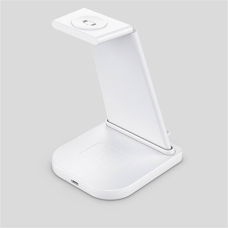 Left. RISOKEYS - 3-in-1 Wireless Charger - 15W Fast Wireless Charging Dock, Compatible with iPhone, Apple Watch and AirPods, White - White.