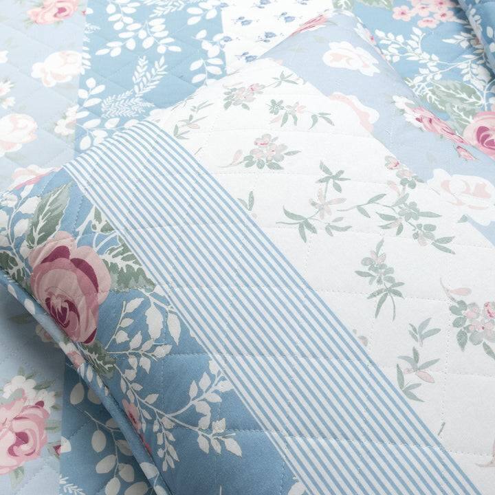 Alt View 1. Hivvago - Full/Queen Blue Pink White Beige Floral Cottage Lightweight 3-Piece Quilt Set - Blue Pink White Beige.