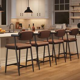 Babevy - 26" Counter Height Bar Stools Set of 2 with Arms, Modern Bar Stools Set - Brown