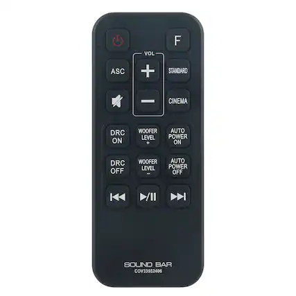 VOL
ASC
DRC ON
WOOFER LEVEL +
AUTO POWER ON
DRC OFF
WOOFER LEVEL -
AUTO POWER OFF
STANDARD
CINEMA
SOUND BAR
COV3352406