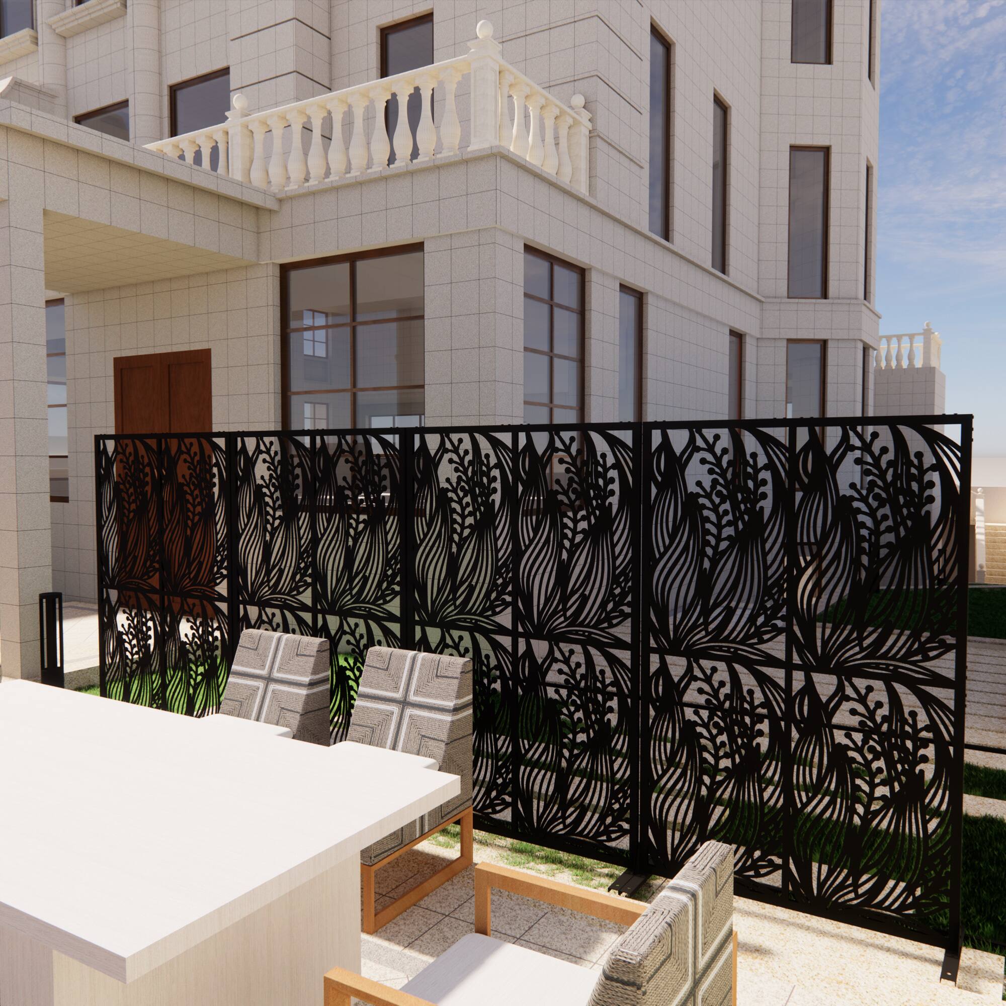 Alt View 3. COWLOWN - Metal Privacy Screen 3.8ft W x 6ft H Freestanding Outdoor and Indoor Divider for Patio Balcony Black Leaf Design - Black.