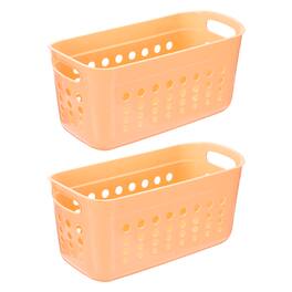 Unique Bargains - 2pcs Pantry Plastic Storage Baskets, 15.55x7.87x7.6", Stackable Organizer with Handle, for Shelves Bathroomss Closet - Orange
