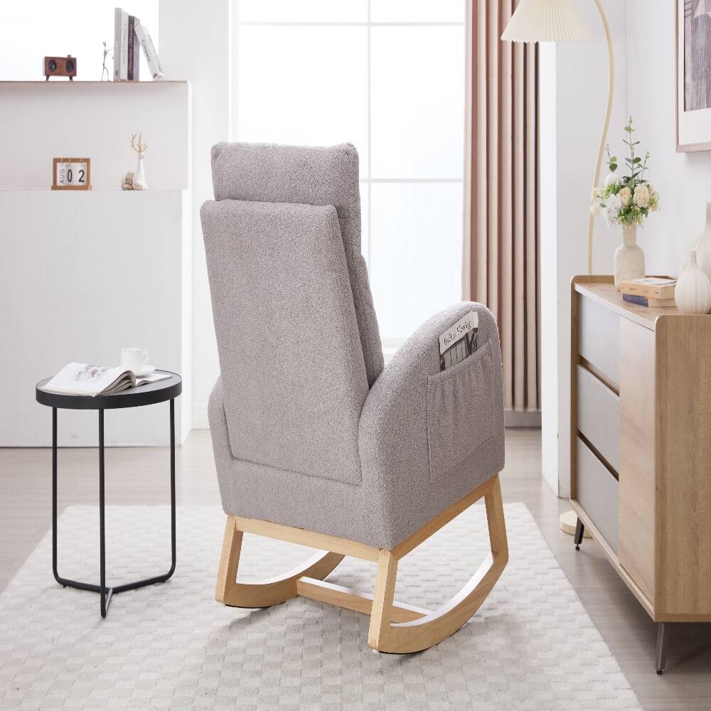 Alt View 9. Loheer - Loheer Light Gray Teddy Fabric Nursery Rocking Chair with Adjustable Footstool and Solid Wood Base - Light Gray.