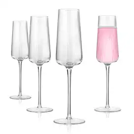 Artland - Soho Optic Champagne Flute Set of 4, Crystal, 8.5 oz - Clear