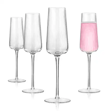 Front. Artland - Artland Soho Optic Champagne Flute Set of 4, Clear Crystal, 8.5 oz - Clear.