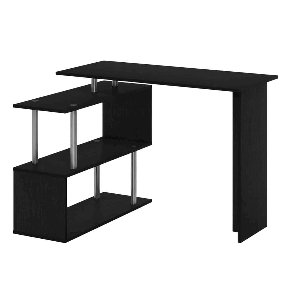 BisonOffice - L-Shape Computer Desk with 3-Tier Shelves - Modern Design - Americano/Black