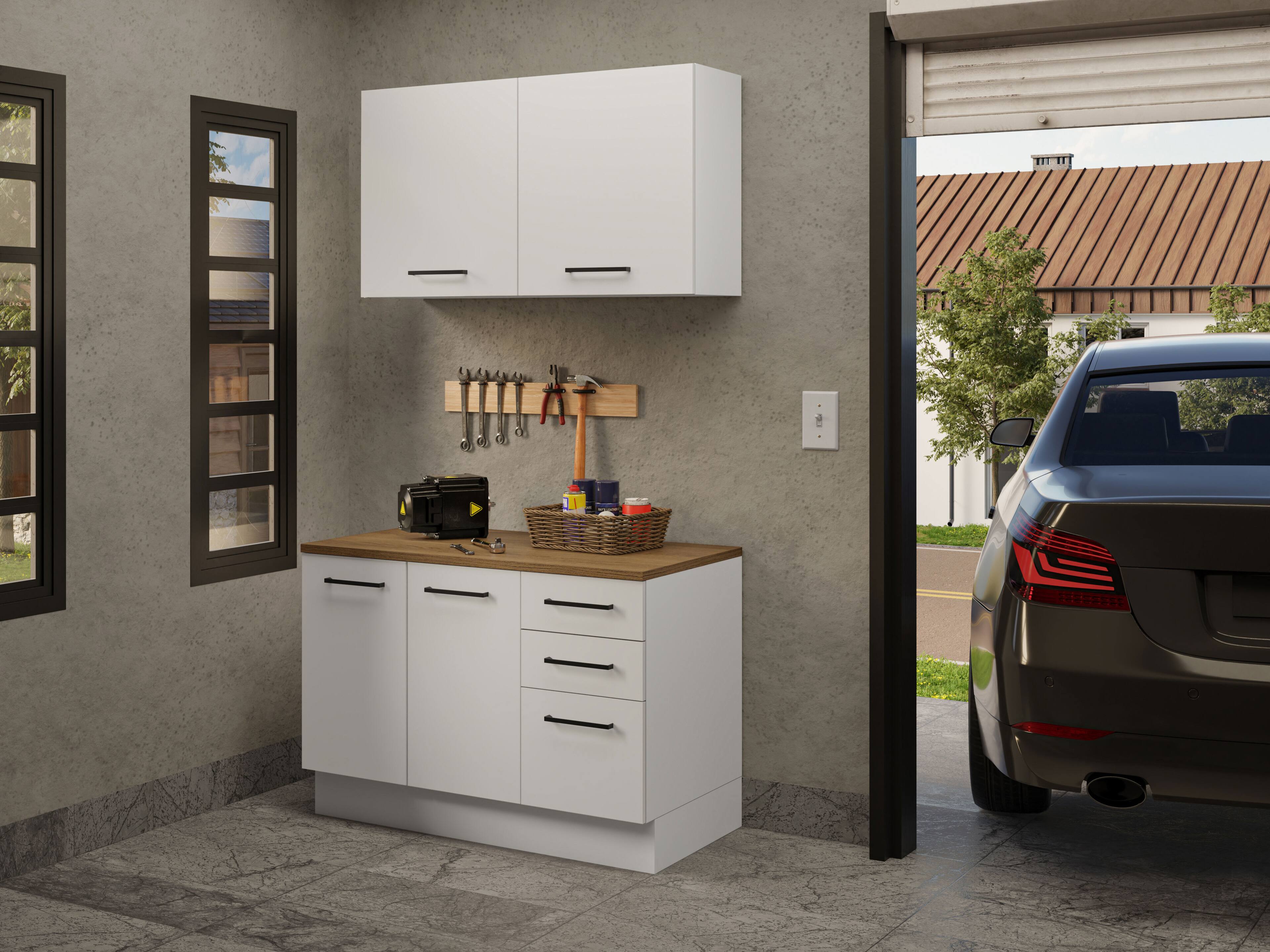 Alt View 2. Madesa - Madesa Garage and Utility Room Storage Cabinet Set with 47"L Base Cabinet and Wall Cabinet - White - White.