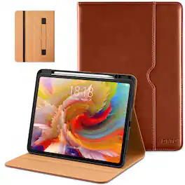 DTTO - Case for iPad Pro 13 Inch M5/M4,Premium Leather Business Folio Stand Cover with Pencil Holder, Auto Wake/Sleep - Brown