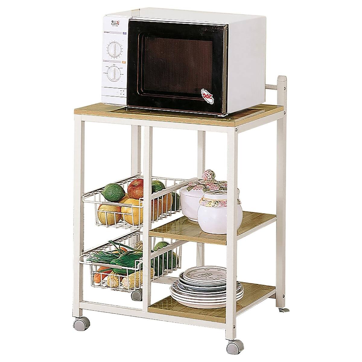 Left. Loheer - Loheer Microwave Cart with Storage Rolling Kitchen Cart Small Kitchen Island Natural Brown White - White.
