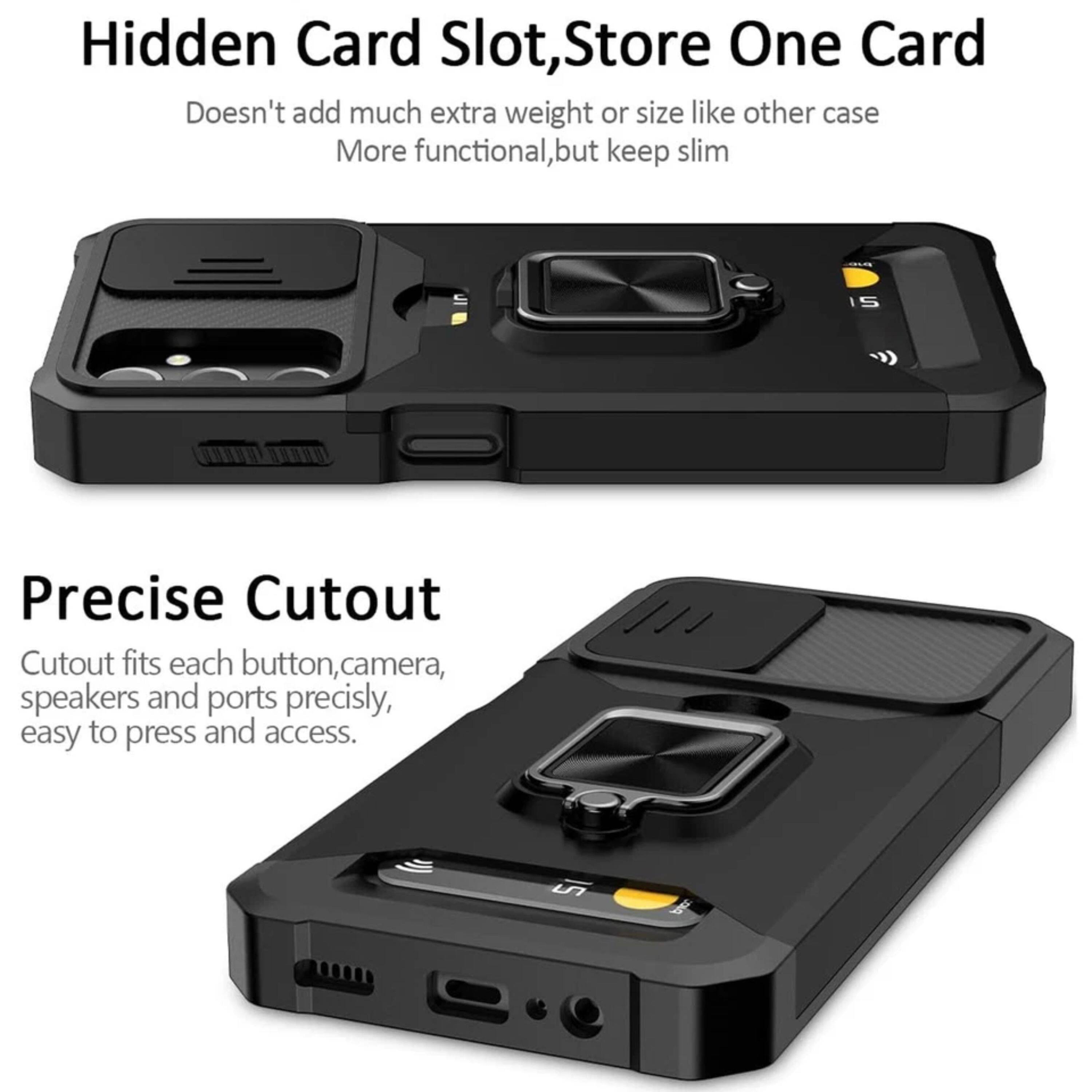 Hidden Card Slot, Store One Card  
Doesn't add much extra weight or size like other case  
More functional, but keep slim  

Precise Cutout  
Cutout fits each button, camera, speakers and ports precisely, easy to press and access.