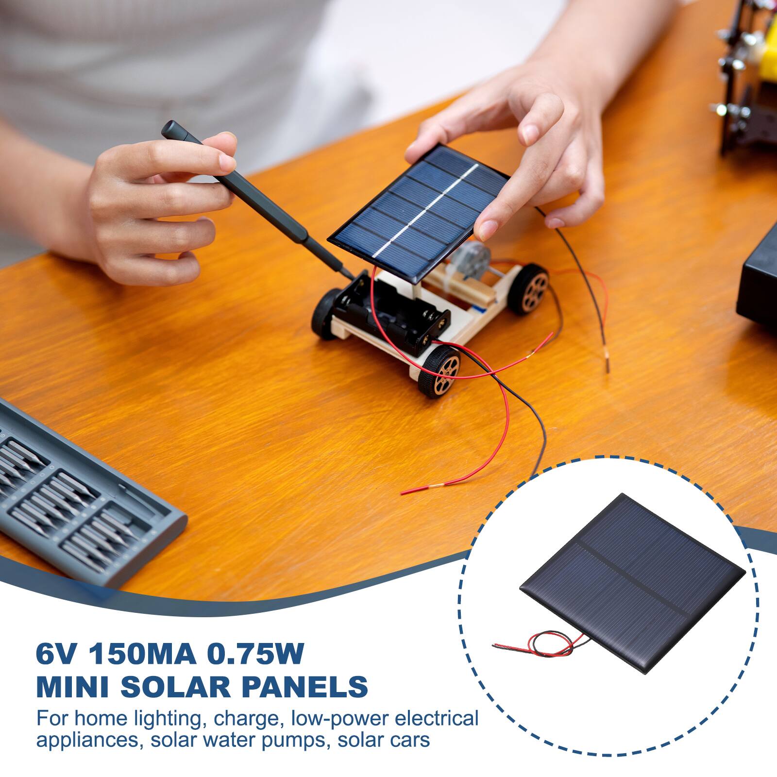 KE WU HALEY 6V 150MA 0.75W MINI SOLAR PANELS

For home lighting, charge, low-power electrical appliances, solar water pumps, solar cars