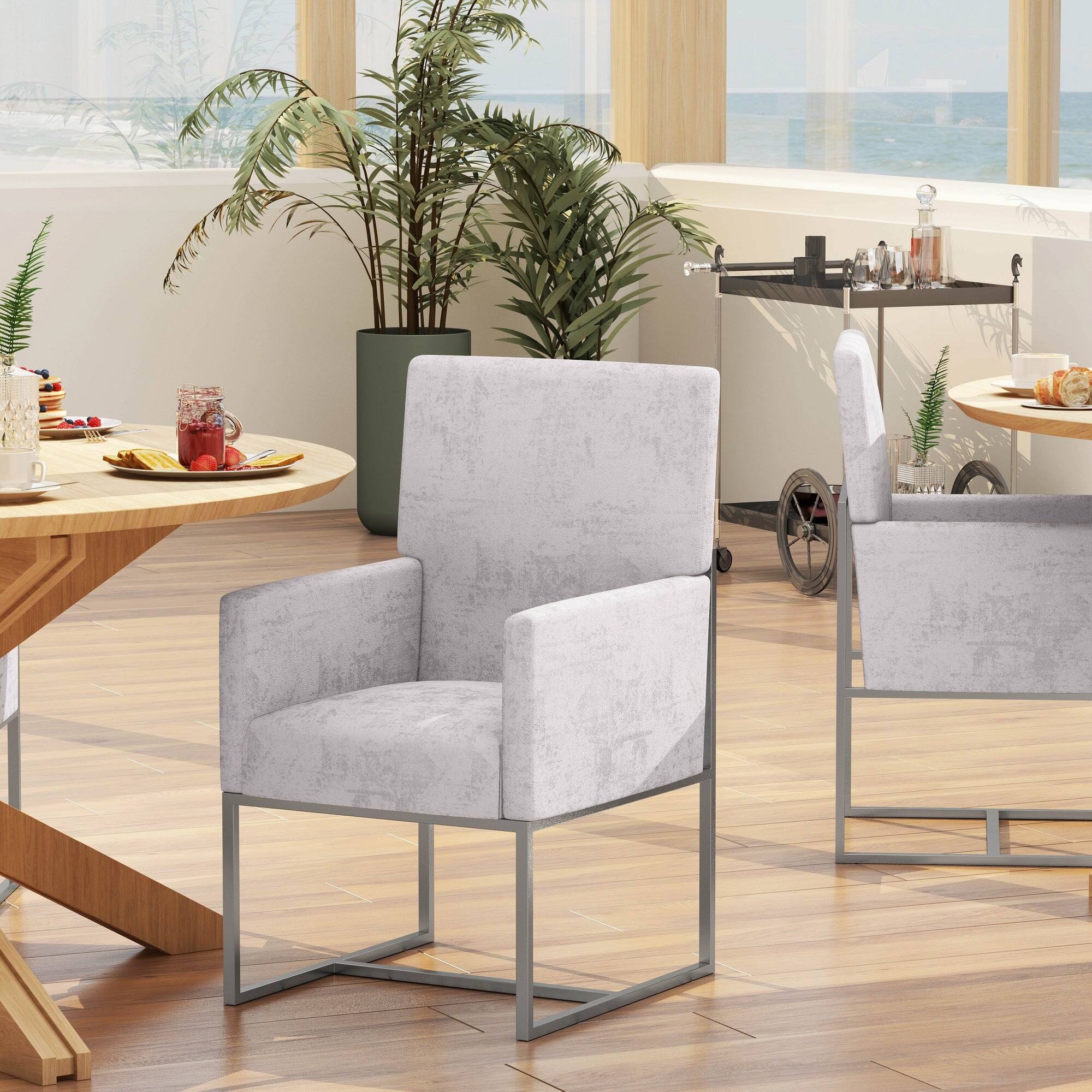 Angle. Manhattan Comfort - Element Modern Metal Velvet Dining Chair - Gray.