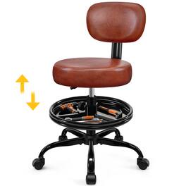Brick Attic - Mechanics Rolling Chair with Footrest and Storage Tray, Adjustable Height Task Chair, Heavy Duty Garage Stool - Brown