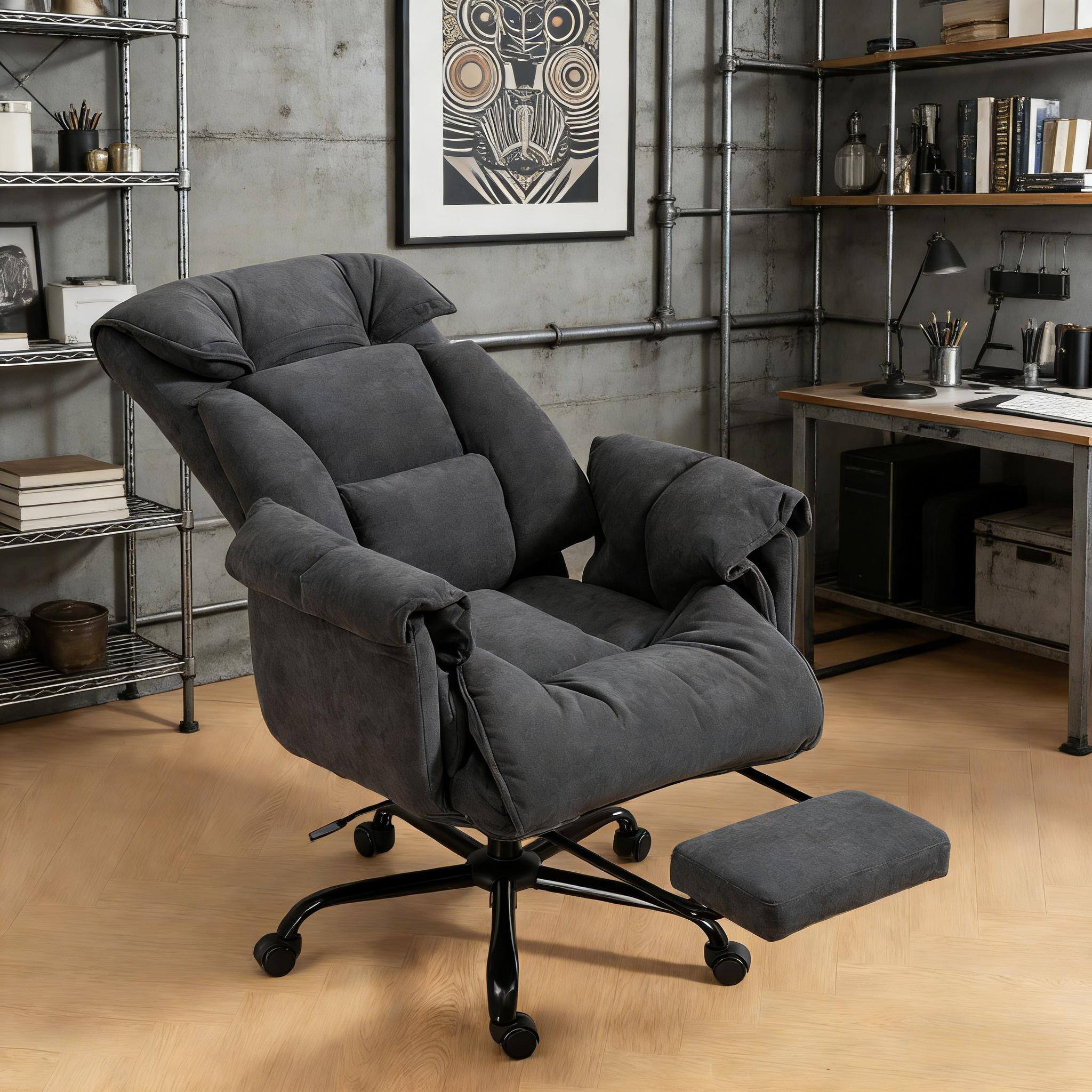 Back. Forest'nSky - High Back Reclining Office Chair with Rolling Wheels, Ergonomic Desk Chair with Lumbar Support in Dark Grey - Dark Grey.