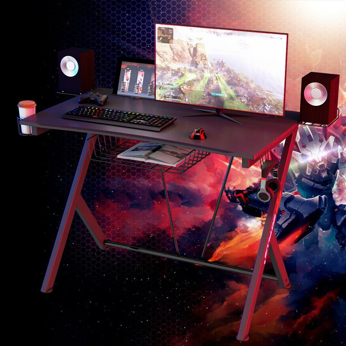 Alt View 8. Ecooso - E-Sports Gaming Desk with Cup Holder and Headset Hook, PC Workstation for Gamer Setup - Black.