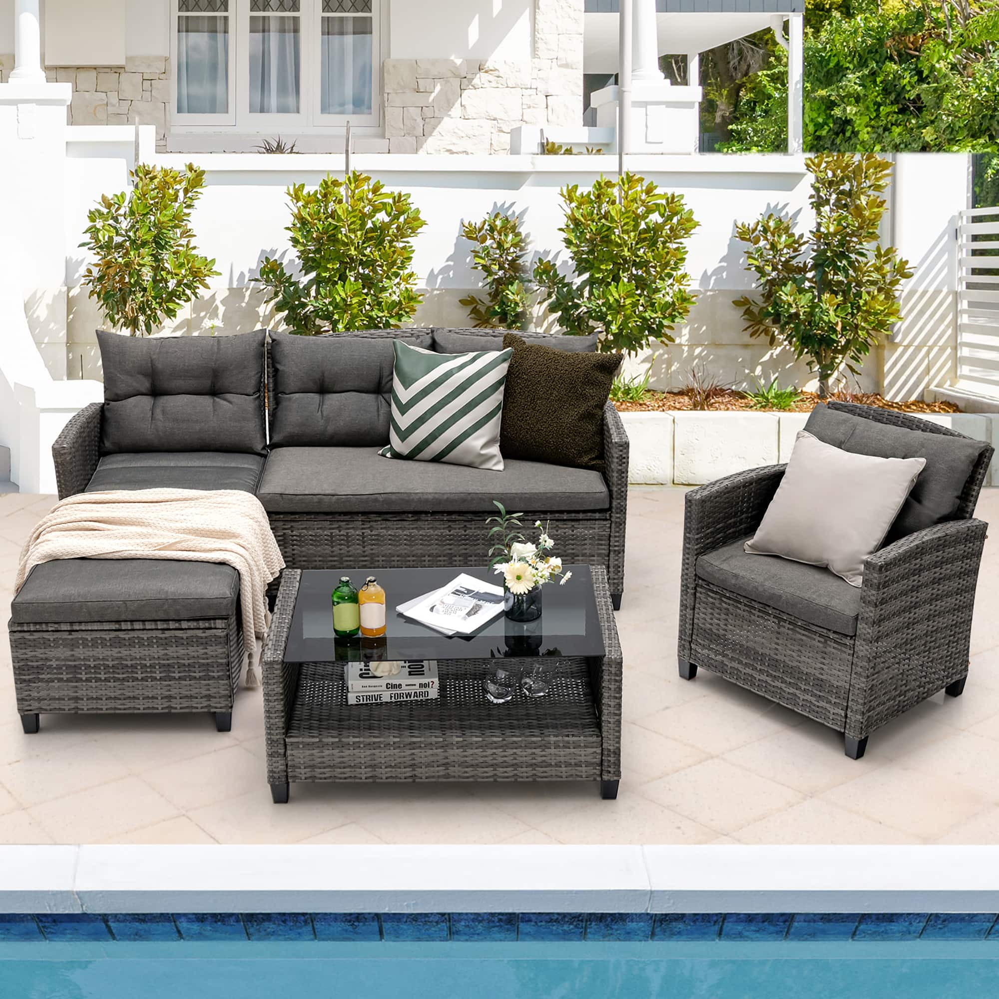 Gymax - 4PCS Rattan Patio Conversation Furniture Set Outdoor Sectional Sofa Set - Gray price history on PriceWatchPro