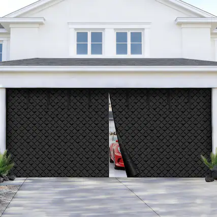 Front. VEVOR - Garage Door Screen for Winter, 18x7FT, Garage Door Insulation Kit, Magnetic Thermal Insulated Door Curtain - Black.