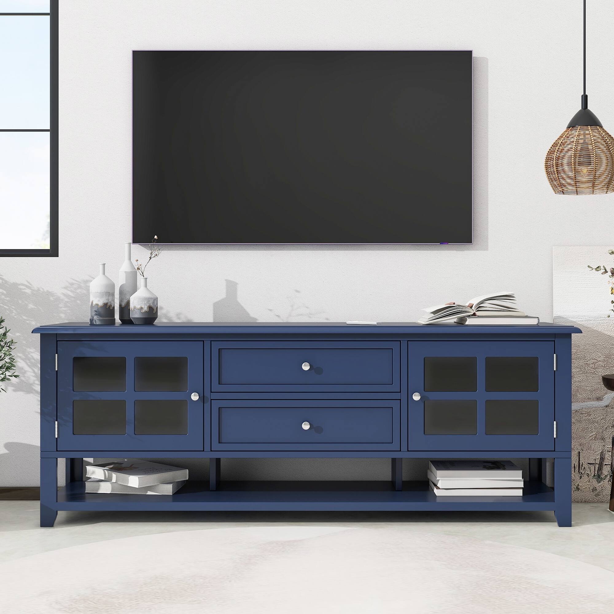 Back. Spaco - Spaco TV Stand for 60 Inch TVs, Modern Media Console with Multifunctional Storage, for Living Room and Bedroom - Blue.