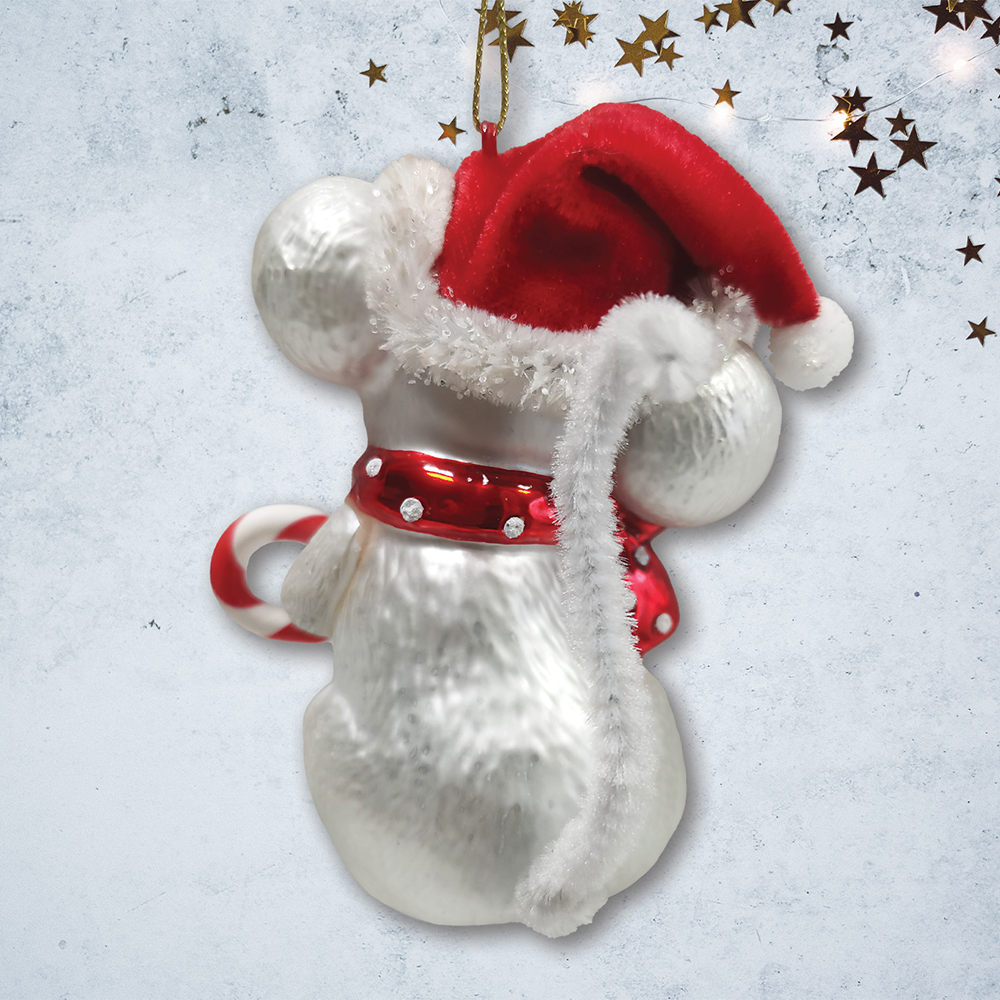 Back. OrnamentallyYou - Festive Holiday Mouse Glass Christmas Ornament - Multi-colored.