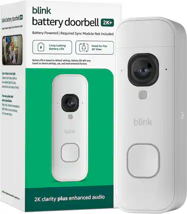 blink battery doorbell 2K+
Battery Powered | Required Sync Module Not Included
Long-Lasting Battery Life
Head-to-Toe 2K View
Battery life is based on default settings. Battery life will vary based on device settings, use, and environmental factors.
Color Vision in low light
Capture wide colour video in low ambient light for clear, around-the-clock peace of mind.
Two-way audio with noise cancellation
Enjoy clear, natural conversations with visitors at your doorstep, as if you were there.
2K clarity plus enhanced audio