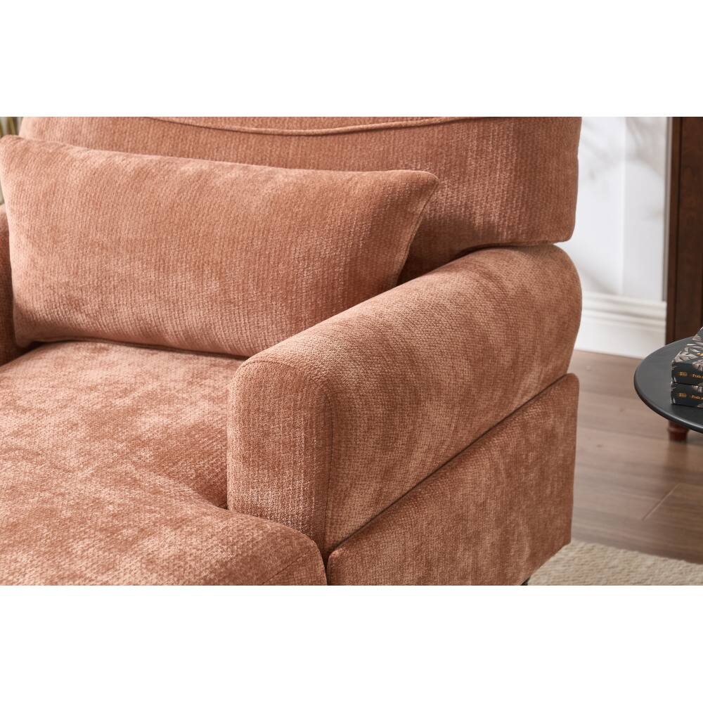 Alt View 2. PDTEND - Modern Orange Chaise Lounge with Solid Wood Frame for Bedroom, Living Room, Study Room - Orange.