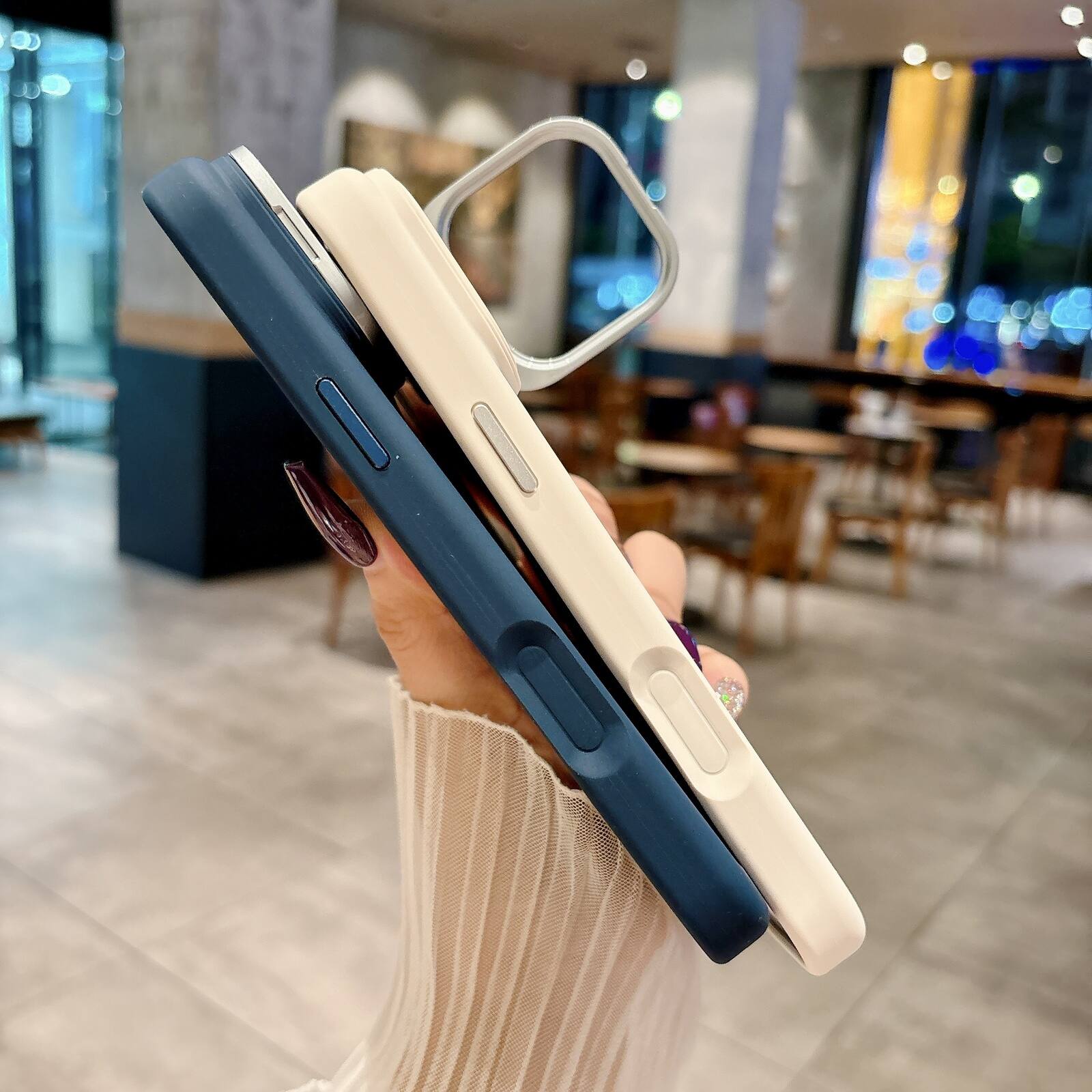 Back. Dteck - Liquid Silicone Case for Apple iPhone 17 Pro Max with Foldable Lens Stand, Slim Magnetic Shockproof TPU Protective Cover - White.