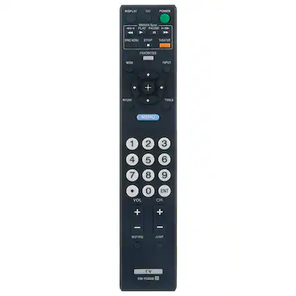 DISPLAY CC POWER BRAVIA Sync - PLAY PAUSE 12 1 SYNC MENU STOP THEATER FAVORITES WIDE INPUT + RETURN TOOLS MENU 1 2 3 4 5 6 7 8 9 VOL 0 ENT CH + + - MUTING JUMP TV RM-YD028