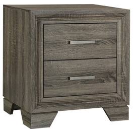 Manhattan Lane - Reay Nightstand, Oak Finish, 2 Drawers Metal Bar Handles - Oak Brown, Silver