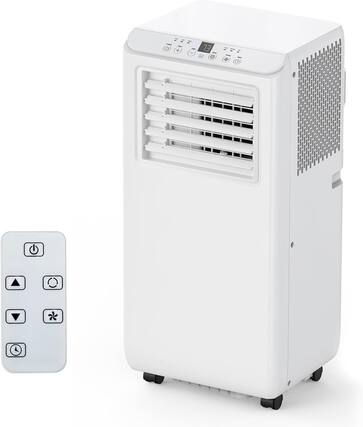 Front. Homhougo - 3-in-1 Portable Air Conditioner, Dehumidifier & Fan, Auto Evaporation, 350 Sq.Ft, Window Kit, Timer, White.