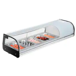 VEVOR - Sushi Display Case Refrigerator, 1.8 Cu.ft Commercial Sushi Case, 5-Pan Countertop Showcase with Curved Glass - Black + light blue