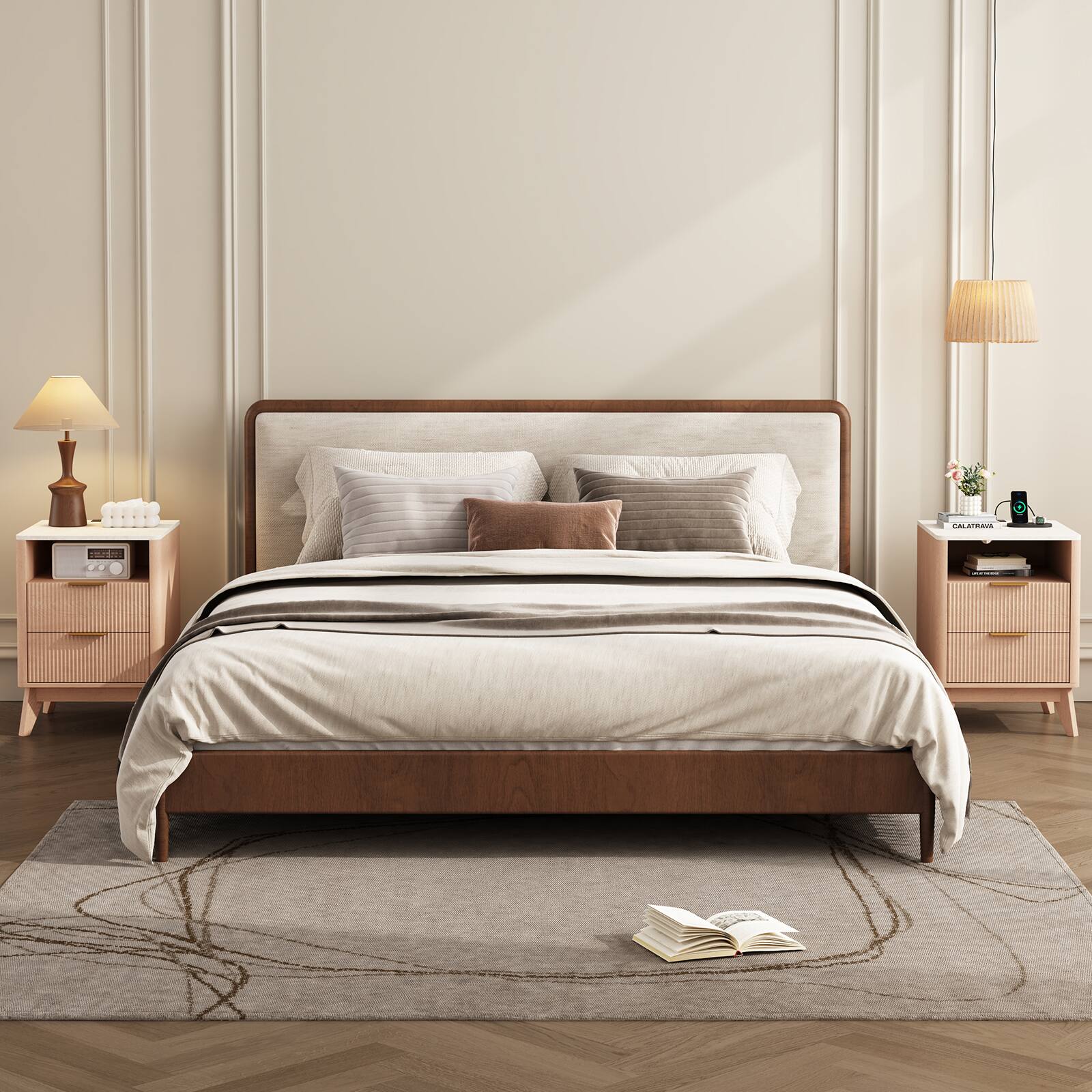 Sweetcrispy 18 in W Fluted Nightstand, Bedside Table with 2 Drawers and ...