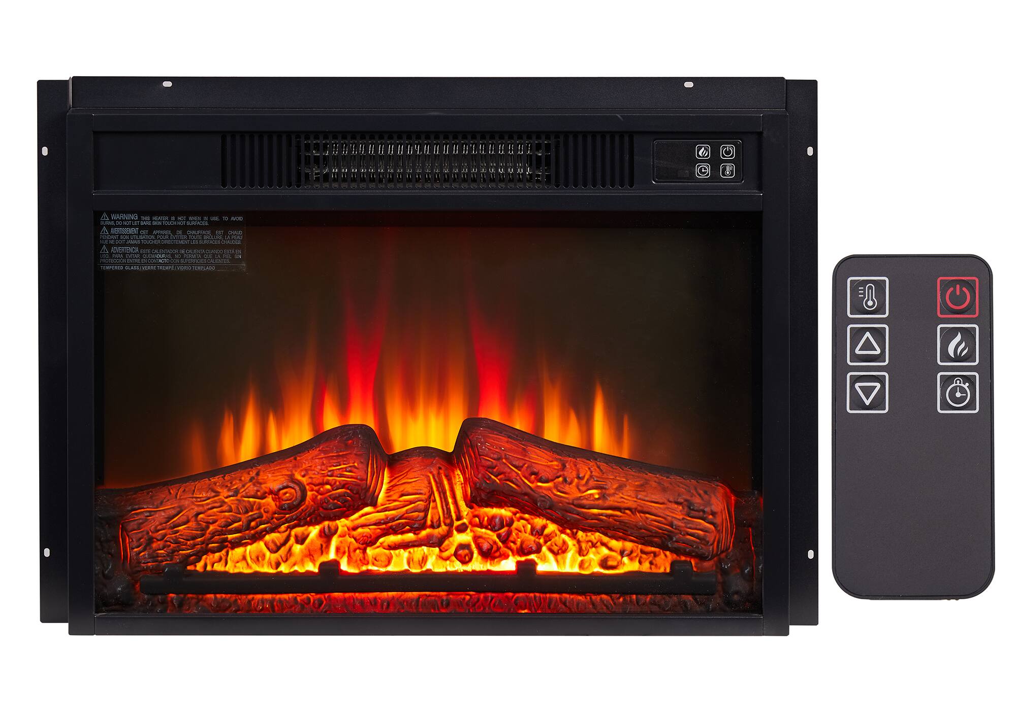 Front. Tiramisubest - Electric Fireplace Insert 23" 1400W,Equipped with remote control,ultra thin heater with log set & realistic flame,BLACK - Black.