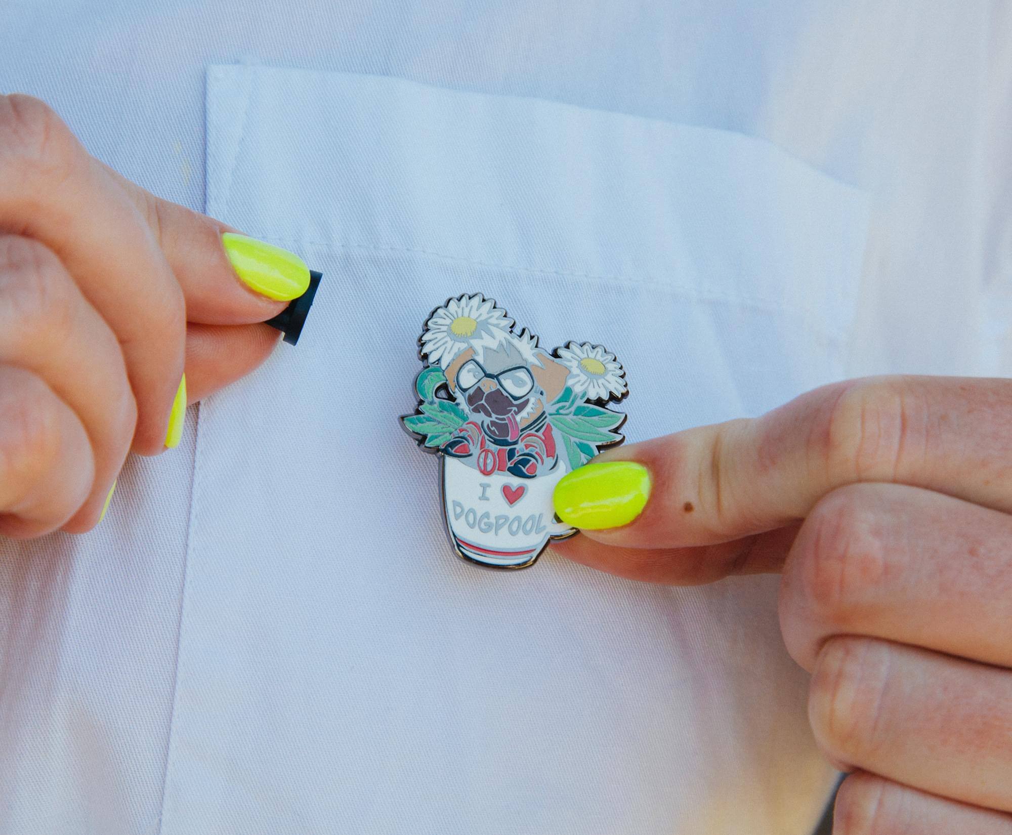 Alt View 3. SalesOne LLC - Marvel Studios Deadpool & Wolverine "Dogpool" Enamel Pin | SDCC 2024 Exclusive - Red.