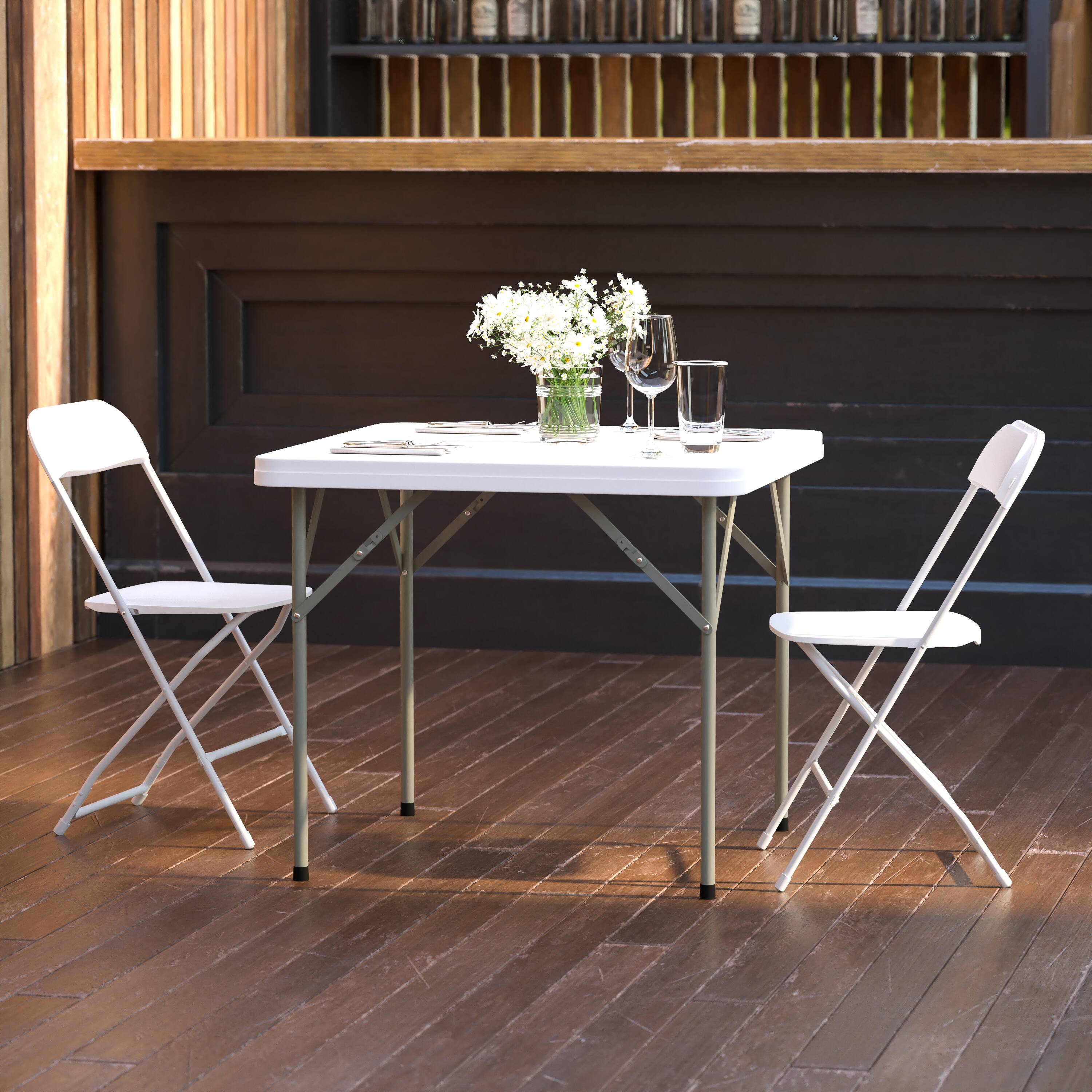 Alt View 1. Emma + Oliver - 34.25" Square Plastic Folding Table - Granite White.