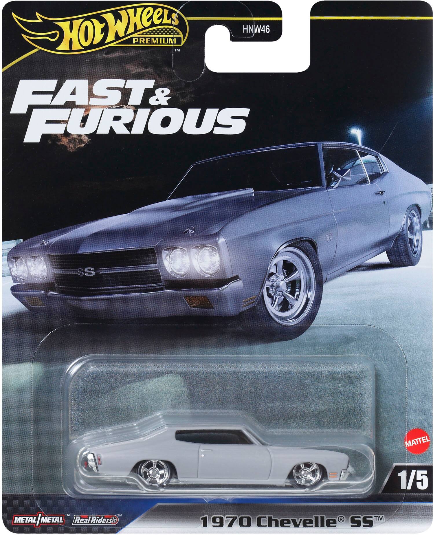 The text on the image reads: "Hot Wheels Fast & Furious 1970 Chevelle SS 1/5 Scale Diecast Metal Real Riders TM."