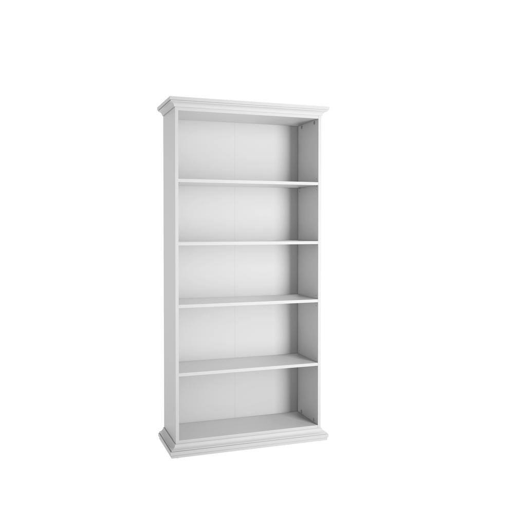 Angle. FurniFact - 5 Shelf Bookcase - Elegant Tall Bookshelf for Home and Office Use - White.