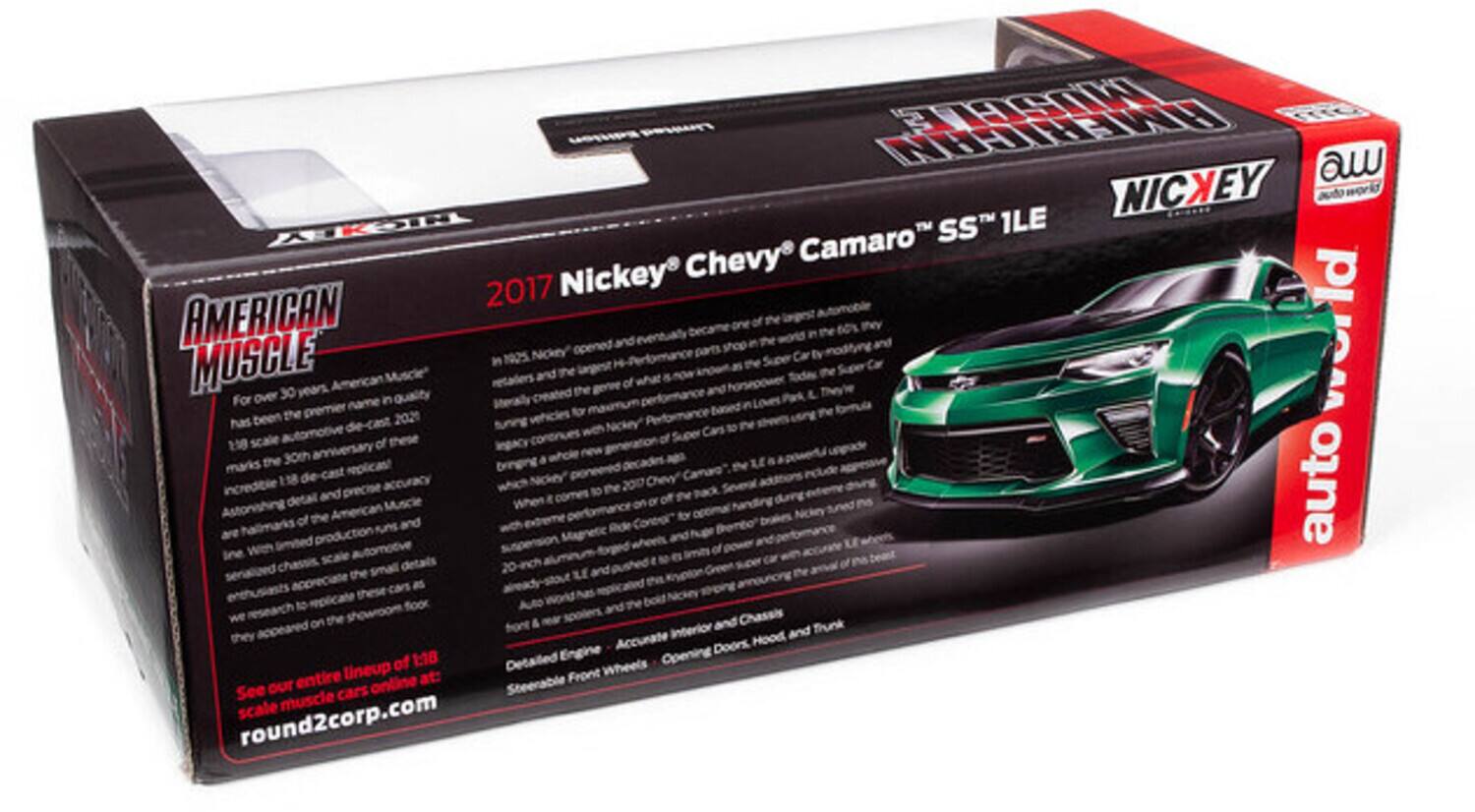 AMERICAN MUSCLE

2017 Nicky® Chevy Camaro® SS "1LE"

NICKY auto world

For over 30 years, America's premier die-cast car, 2021 marks the 50th anniversary of quality, 1:64 scale automotive die-cast

See our entire lineup of muscle cars at: round2corp.com